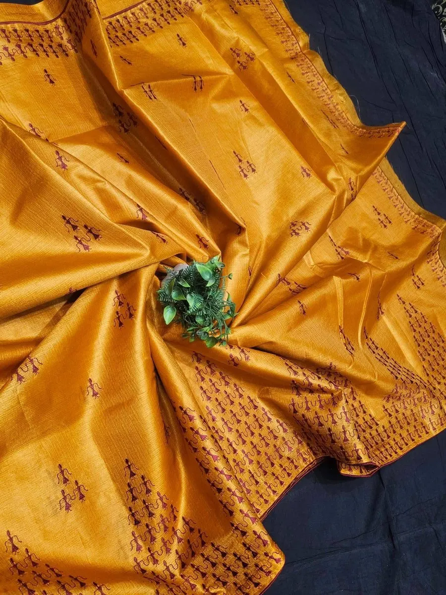 PURE KORIAN TUSSAR SILK EMBROIDERY SAREES 